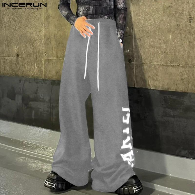 Soprt Style Male Bottoms INCERUN Men Casual Commuting Loose Long Pants 2024 Korean Fashion Printing Handsome Wide Leg Trouses