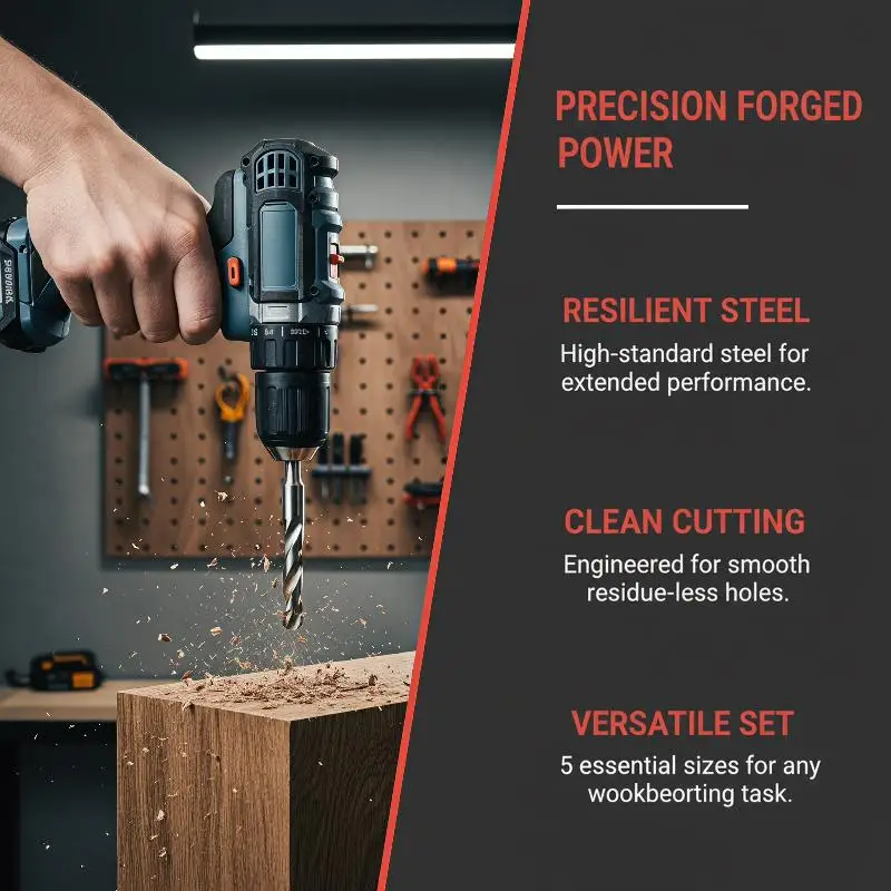 5PCS Tungsten Carbide Wood Hole Saw Set Alloy Boring Drill Bits for Wooden Door Window Installation Repair Work