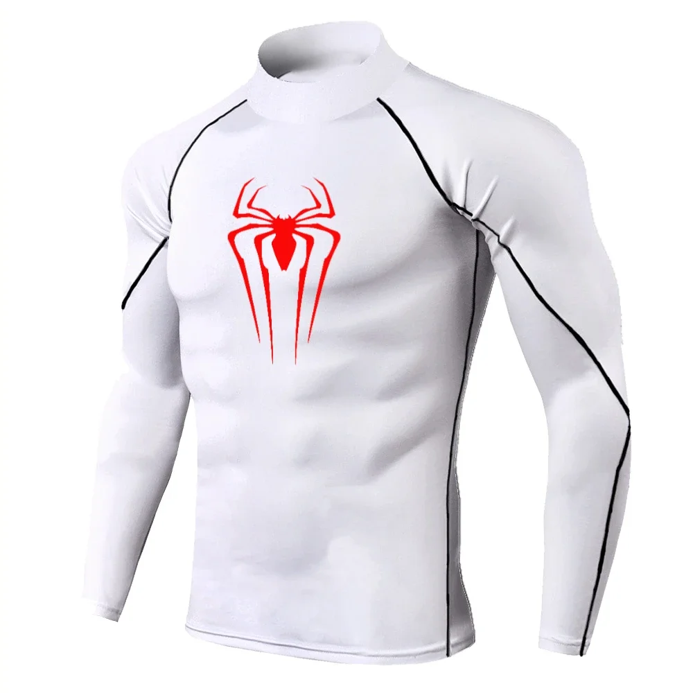 New Spider-print Turtleneck Tight T-shirt Gym Running Training Base Compression Shirt Top Spring and Summer Sportswear S-3XL image 5