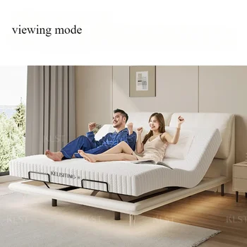 Elegant Modern White Double Bed Frame Luxury Leather Villa Smart Bed Adjustable Electric Cama Matrimonial Bedroom Set Furniture