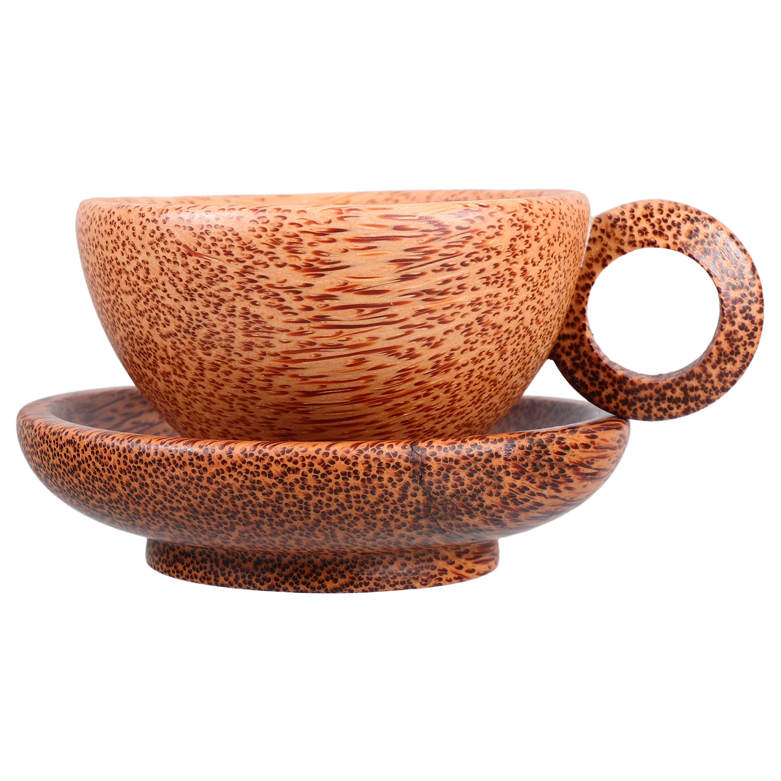 

Coconut Wood Teacup Handle Coffee Mug with Round Nonslip Wooden Coaster Rustic Vintage Drinkware Rustic Coasters