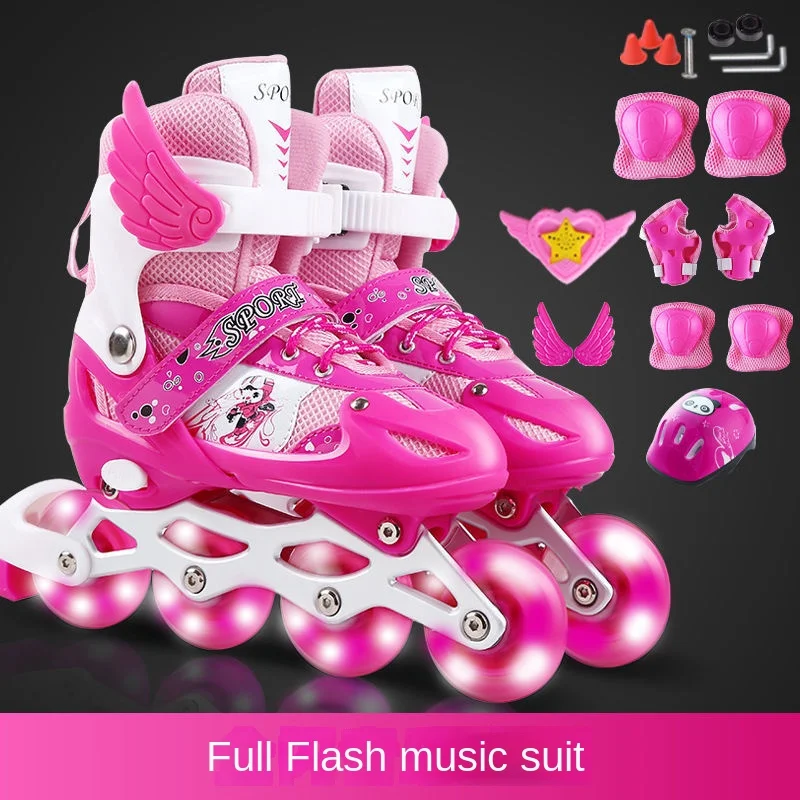 Flash the Skating Shoes Children Full Set Roller Skates Inline Wheel Adjustable Boys and Girls