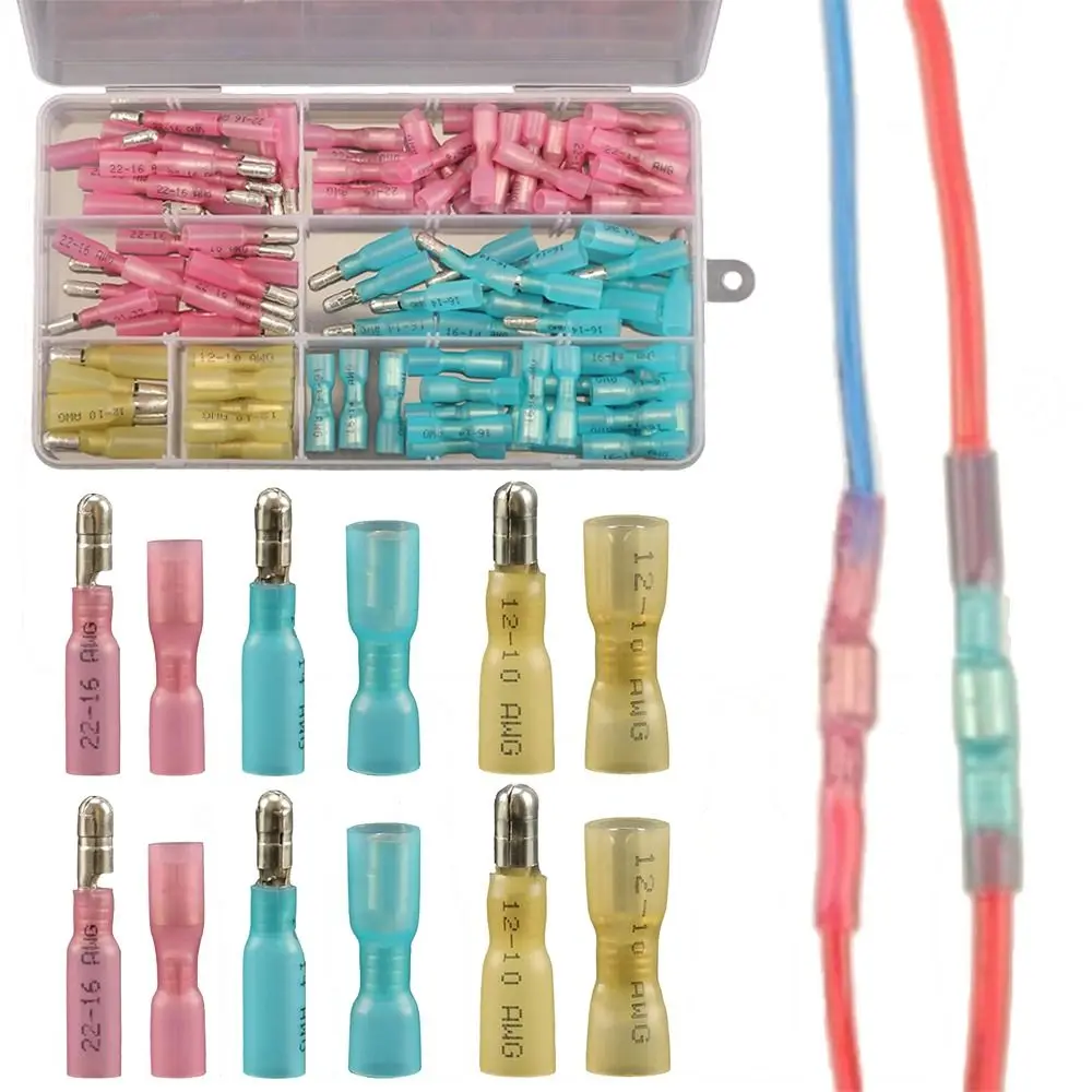 110PCS Insulated Heat Shrink Connectors Terminals 22-10 AWG with Storage Box Electrical Crimp Connectors Moisture-proof