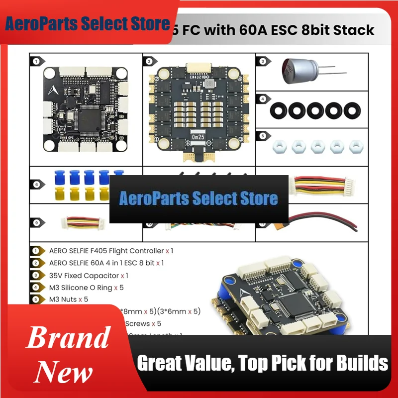 AeroPartsA97I-H743 Flight Controller With Dual BEC, 60A 8 Bit ESC 30X30 Stack,Supports 2-6S Lipo,O3 For INAV, FPV And Racing Dro