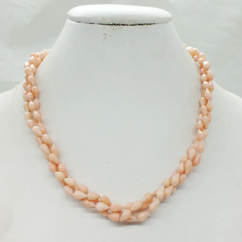 3 strands of classic pink natural coral necklace 18