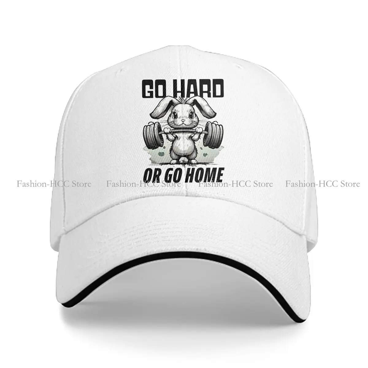 Washed Men's Baseball Cap Go Hard Or Go Home Bunny Trucker Snapback Caps Dad Hat Animal Weightlifting