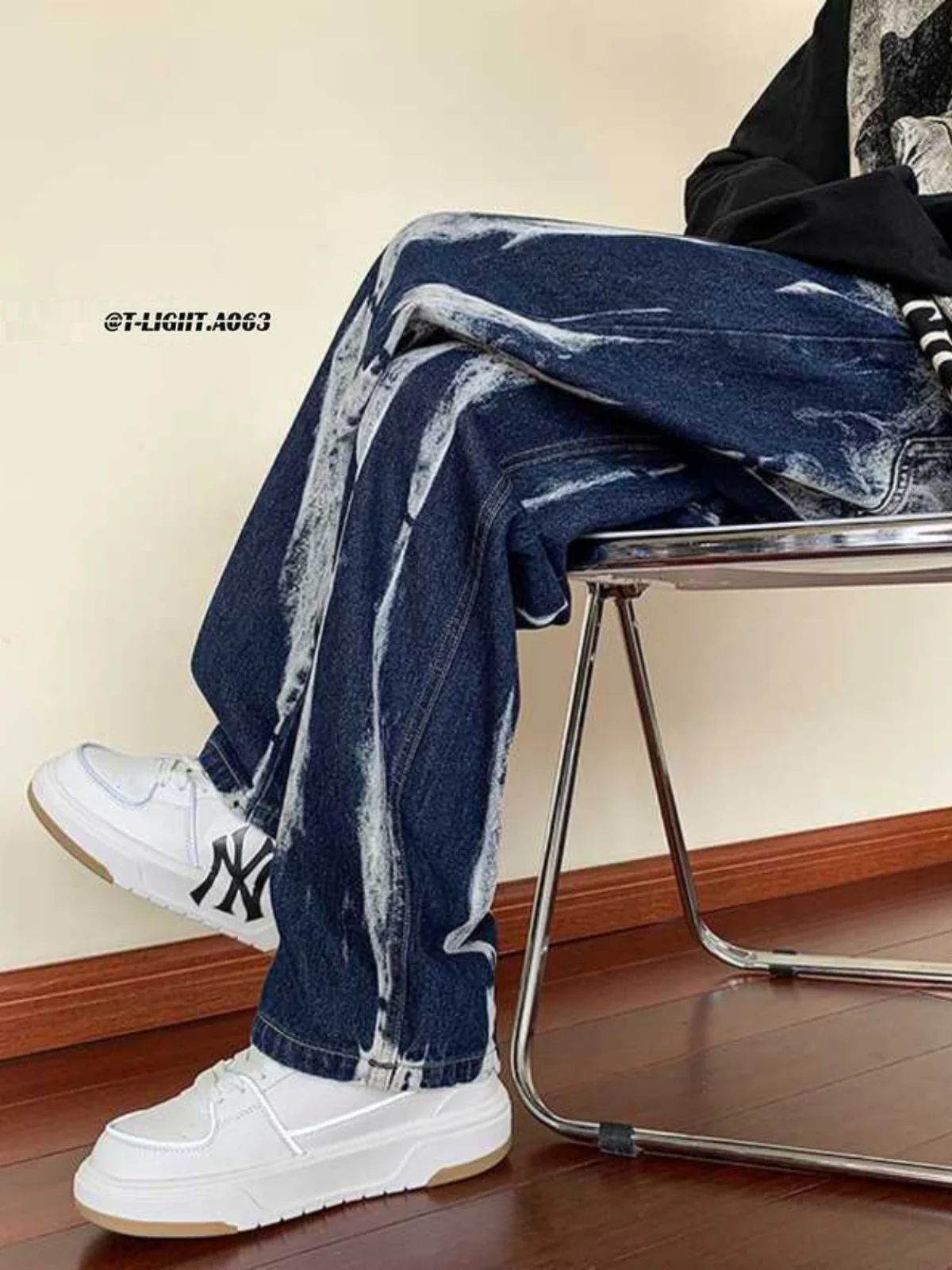 

Large Size 300 Pou Men's Jeans Dyed Casual Wide Leg Pants Color Blo Straight Cut Spring Autumn Versatile Loose Comfortable