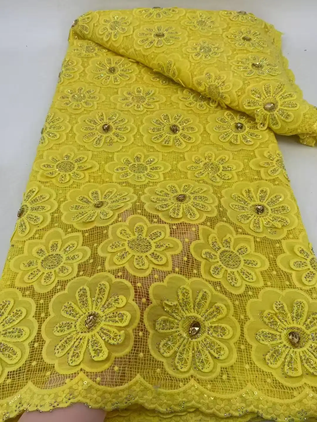Latest Cord Guipure Lace Fabric Crystals African Lace Fabric 2025 High Quality Nigerian Water Soluble Material for Dress