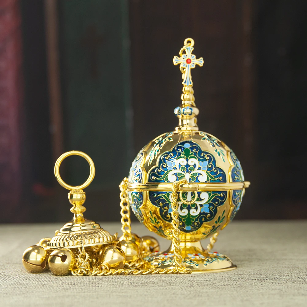 HTISOK Neues 2026 Orthodoxes Hängendes Räuchergefäß Kirchen-Hängereiniger aus Zinklegierung Religiöses Räuchergefäß für Taufe, Hochzeit, Tägliches Gebet, Geschenkbox – Detail 10