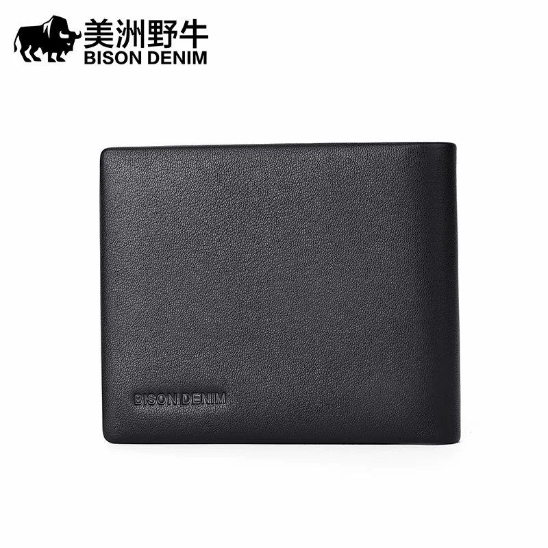 BISON DENIM Men's Short Wallet Fashion New Card Holder Multifunction youth  Genuine Leather Business Purse 2024 new wallet gift