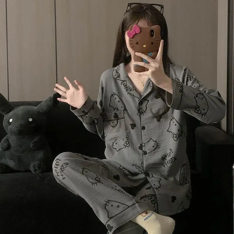 

Sanrio Women's Pajamas Sleepwear Autumn Spring Floral Print Two Piece Set Wearable Long Sleeve Pants Cozy Loungewear Outfit