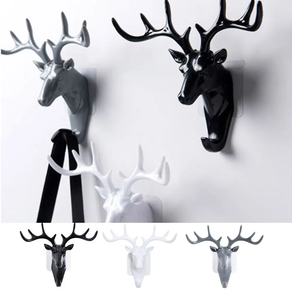 خمر البلاستيك قرون الغزلان شماعات أسود/أبيض/رمادي قرون الغزلان رئيس مفتاح حامل الجدار الشنق Traceless الغزلان القرن هوك قبعة #2