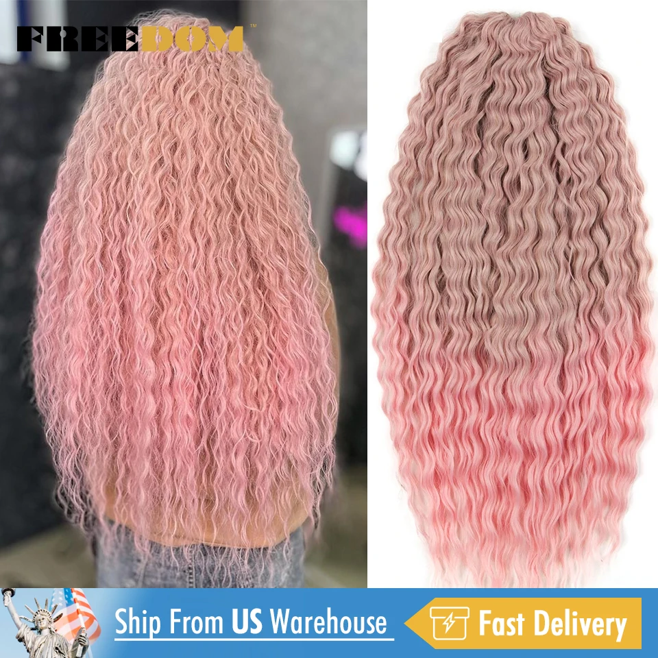 

FREEDOM Ariel Hair Synthetic Twist Crochet Curly Hair 24 Inch Water Wave Braid Hair Pink Rainbow Color Braiding Hair Extension
