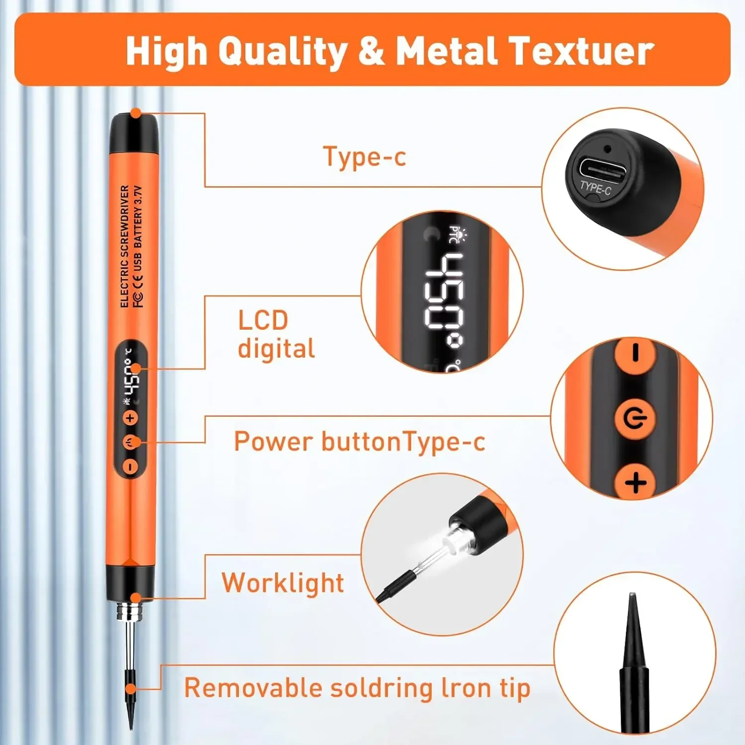 Cordless USB Digital Soldering Iron Adjustable Temperature 300-450℃ Type-C 1000mAh Battery Intelligent Solder Welding Iron Tool