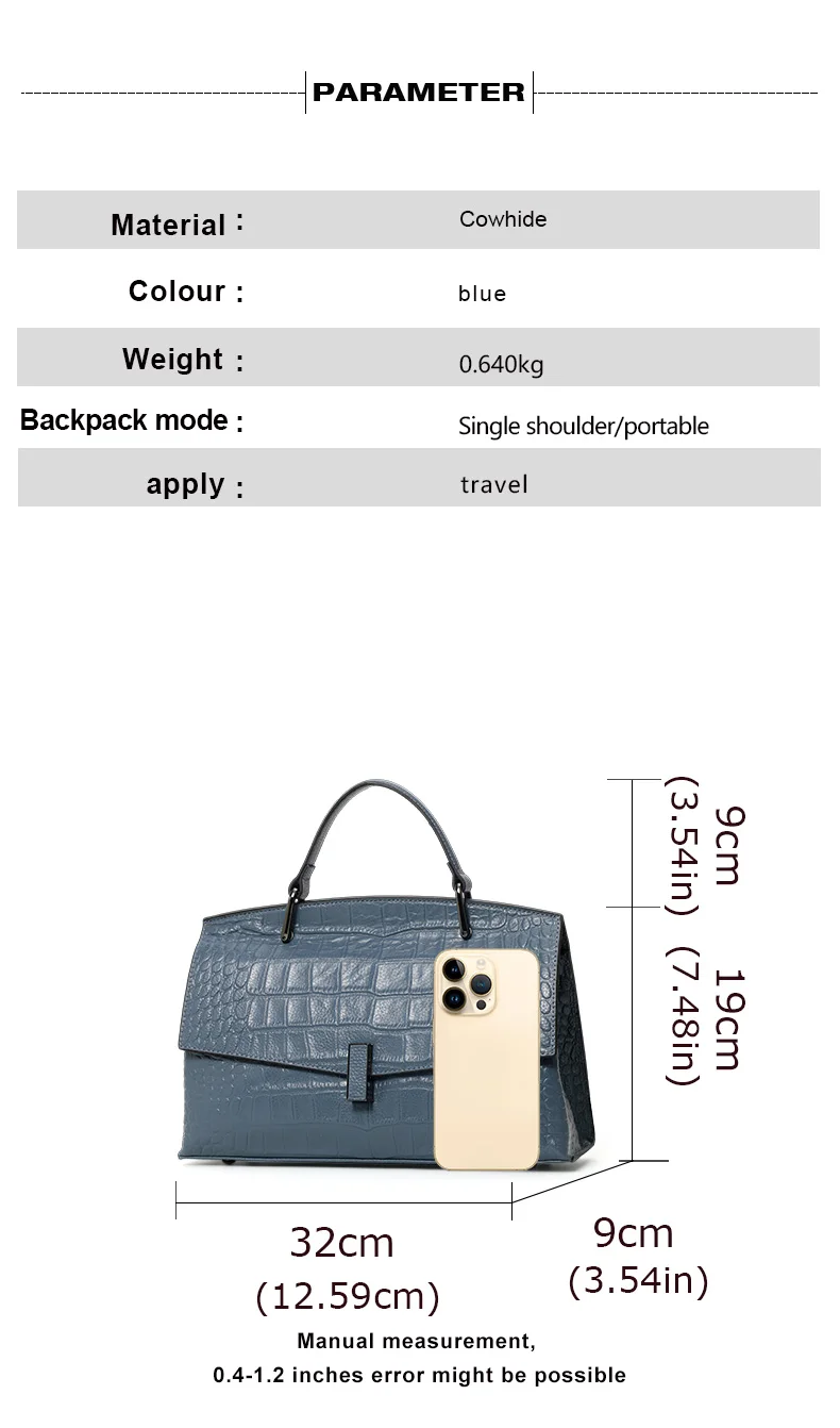 Aidrani Damenhandtasche aus echtem Rindsleder mit Krokodilmuster, Klappdeckel, große Kapazität, stilvolle Umhängetasche. – Detail 5