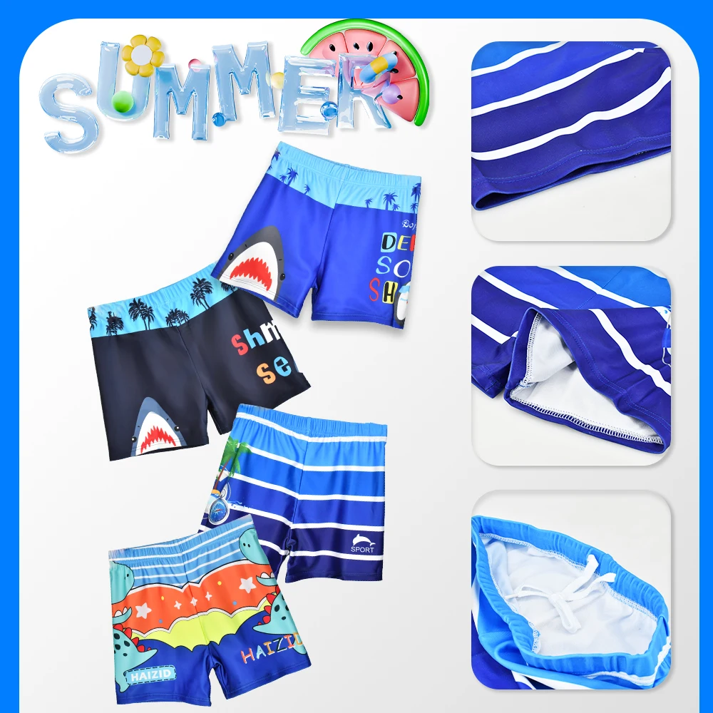 Boys Swim Trunks Toddler Swim Shorts Quick Drying Swimming Boxer Briefs Cute Dinosaur Shark Print Children\'s Swimwear Swimsuit