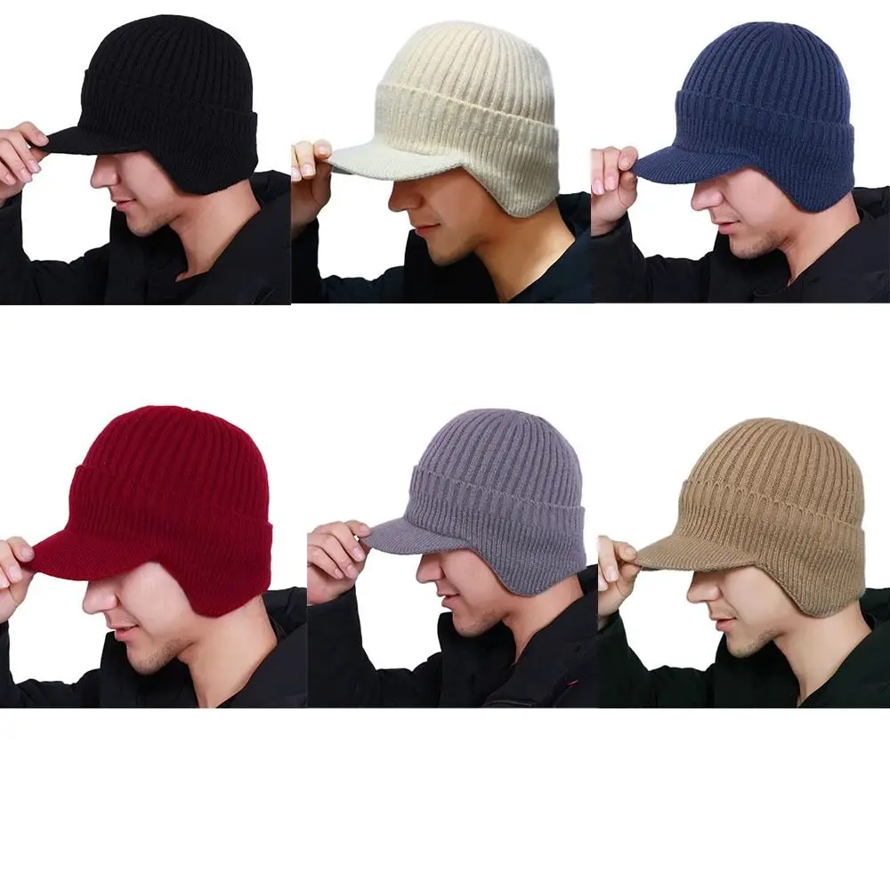 Topi Newsboy Tebal Pelindung Telinga Anti Angin Hangat Topi Baseball Rajut Anti Dingin Warna Solid Topi Berpuncak Rajut Musim Dingin