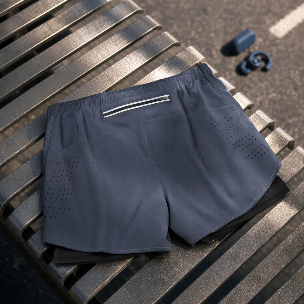 Compression Lining Sports Shorts with Liner Elastic Waistband Zipper Pocket Quick Dry Fitness Shorts Tight Liner