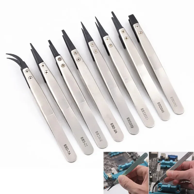 

Anti-Static Replaceable Fiber Carbon High Steel Tweezers Body Quality Tips ESD Tweezers Stainless Conductive Plastic Tweezers