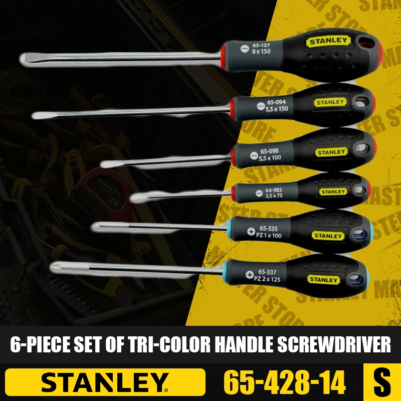 Stanley 65-428-14 6-delige Set Driekleurige Handschroevendraaier Handgereedschapssets Multifunctionele Reparatiegereedschappen Schroevendraaier