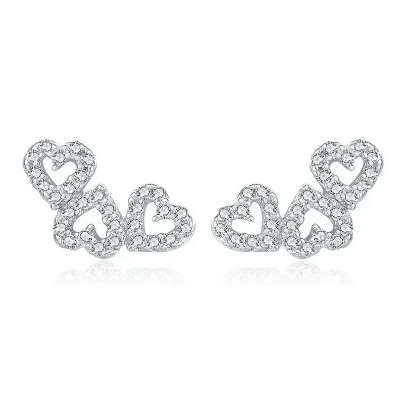 

SE19 Silver Women's Hearts Stud Earrings With Cubic Zirconia Korea Fashion Jewelry