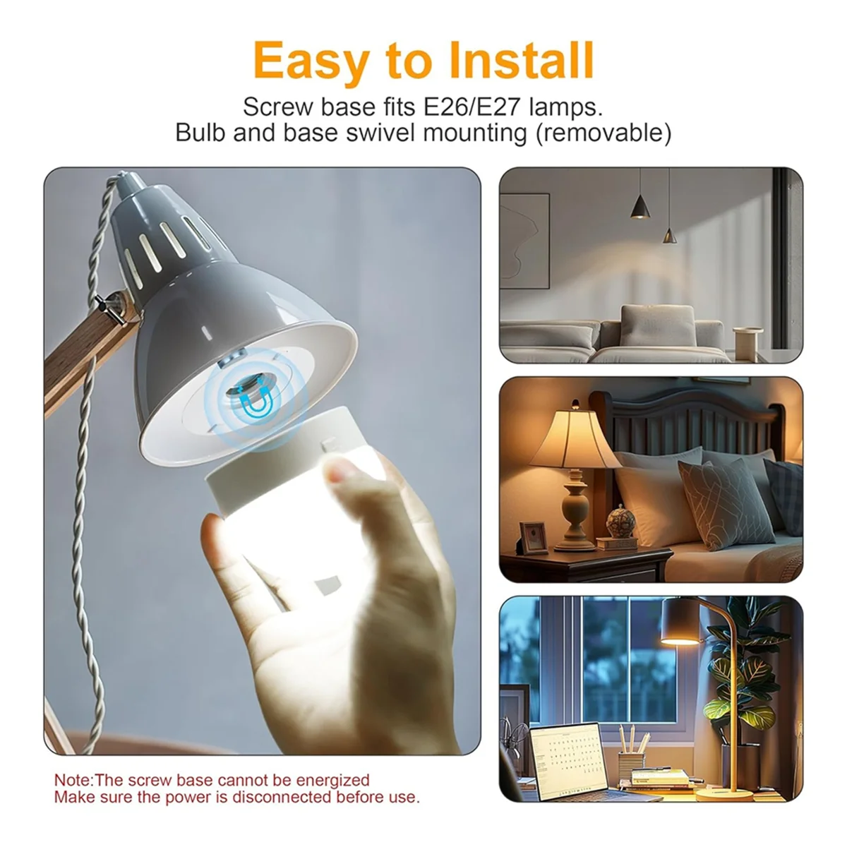 A26P 充電式電池式電球、300LM E26 ネジ式電球、リモコン調光可能&タイマー付きランプ用