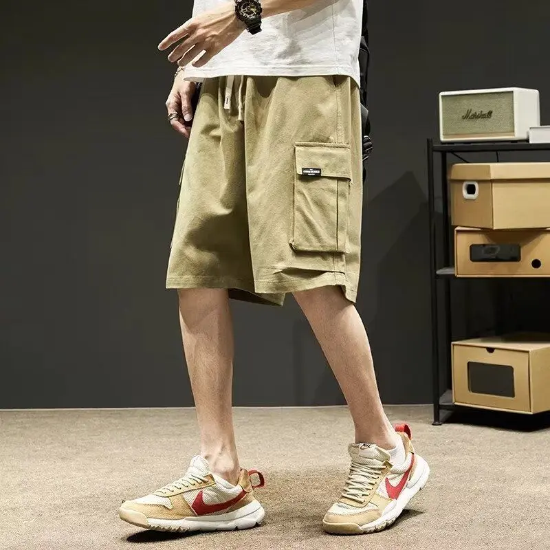 Loose Fit Men's Workwear orts Summer American Casual Mid-Length Straight Leg Loose Five-Quarter Length Breathable Polyester