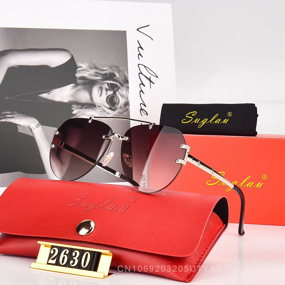 Suglau hochwertige Luxusmarke Damen ovale Sonnenbrille klassische Metall Anti-UV-Fahr sonnenbrille Mode Herren Casual Shades – Detail 3