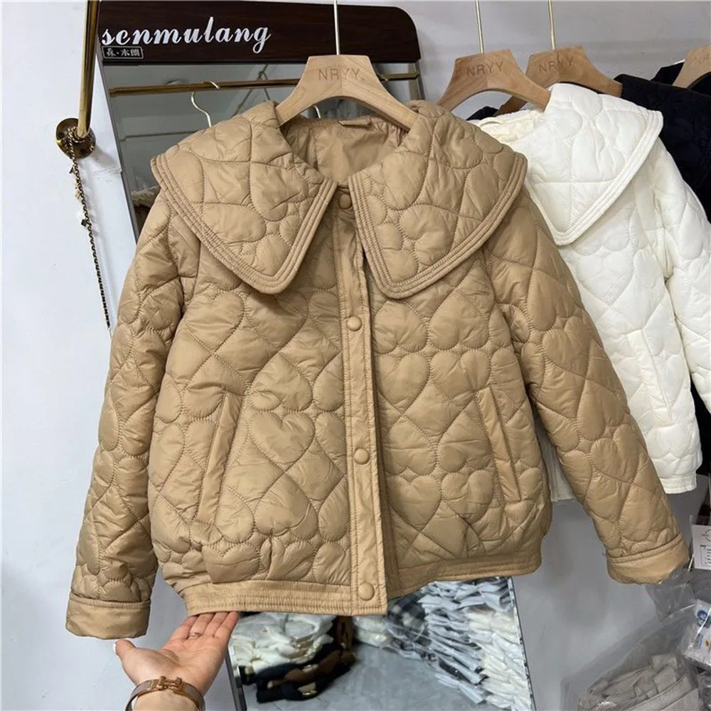 Fashion Lightweight Down Jackets Women\'s 2023 Autumn Winter Polo Collar Short Coat Ladies Elegant Parkas Cotton Padded Outerwear