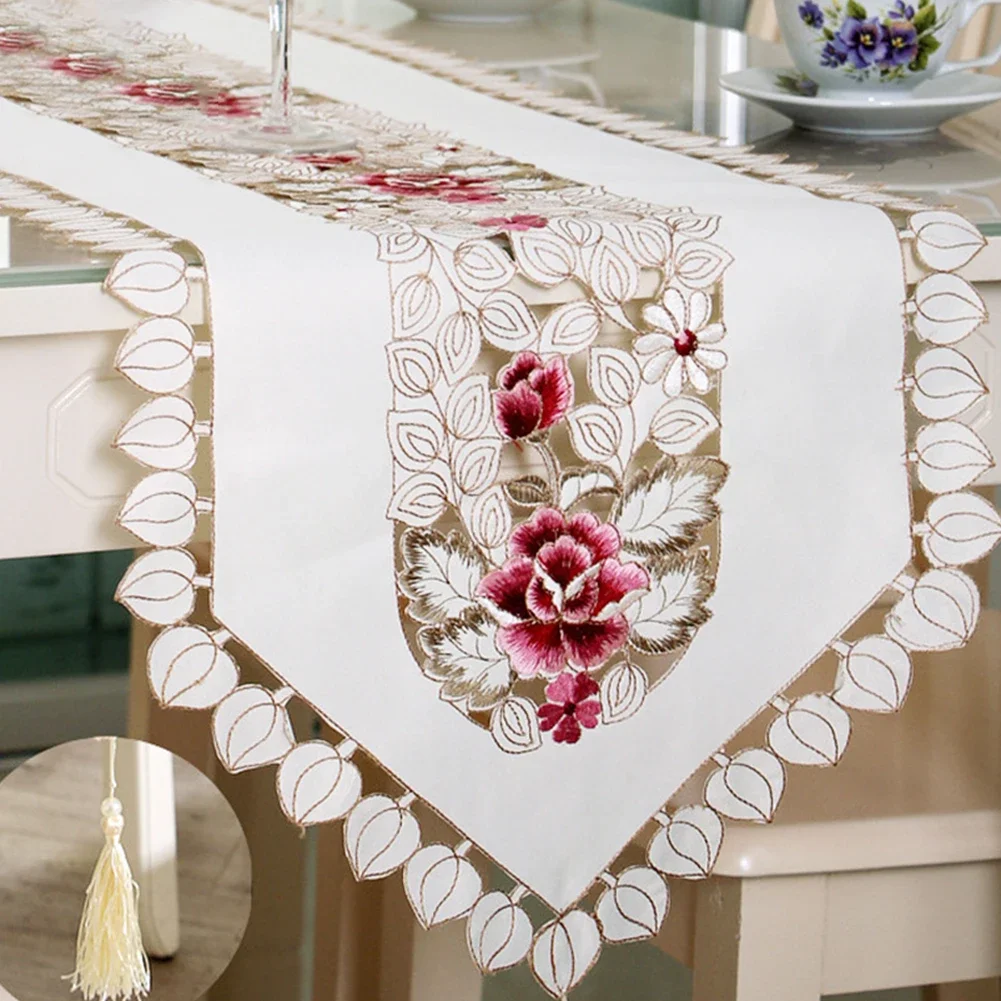 Embroidered Table Runner Tablecloth Lace Rectangle Dining Table Cloth For Party Kitchen Placemat Home Decor Dust Cover