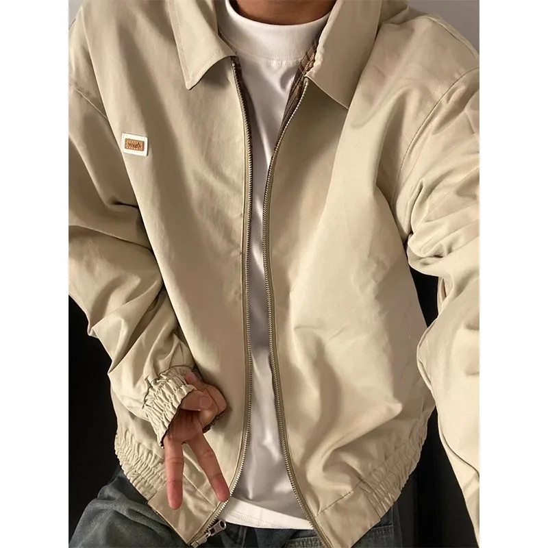 

Double-Sided American Retro Plaid Jaet for Men Spring Autumn ort Collar Pilot Jaet Windproof Polyester Fibre