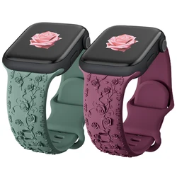 Floral Engraved Strap for Apple watch band 45mm 44mm 42mm 40mm 41mm 49mm silicone bracelet iWatch Series 8 7 6 9 SE ultra 5 4 3