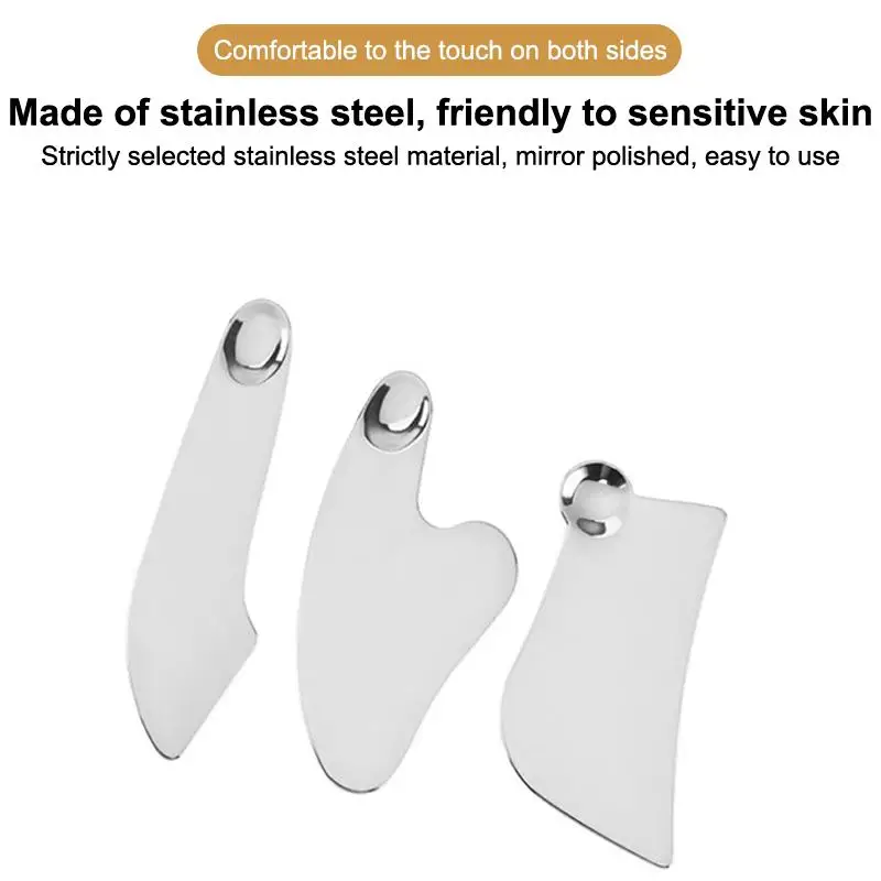 

Скребок Гуаша из нержавеющей стали с чехлом из искусственной кожи, металлическая лопатка-массажер для лица, инструменты для ухода за кожей лица, доска Гуаша