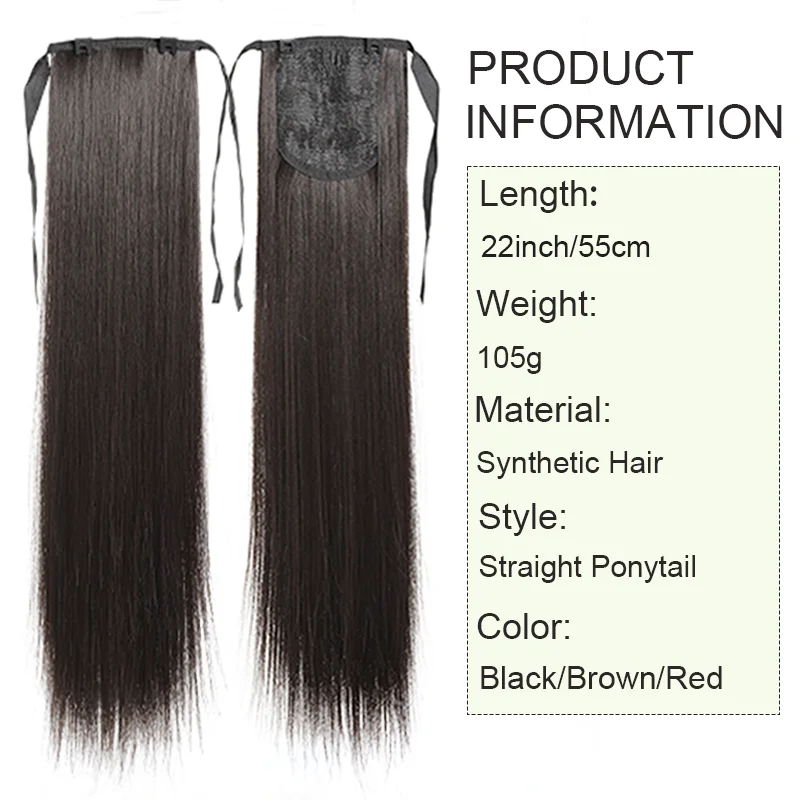 Synthetic Long Straight Drawstring Ponytail Extensions For Women Clip In Ponytail Extension With Ties Bandage Ponytail Bundle