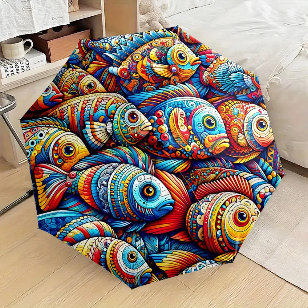 

Folding umbrella Colorful fish with intricate patterns swimming in a vibrant underwater background Creative portable folding u