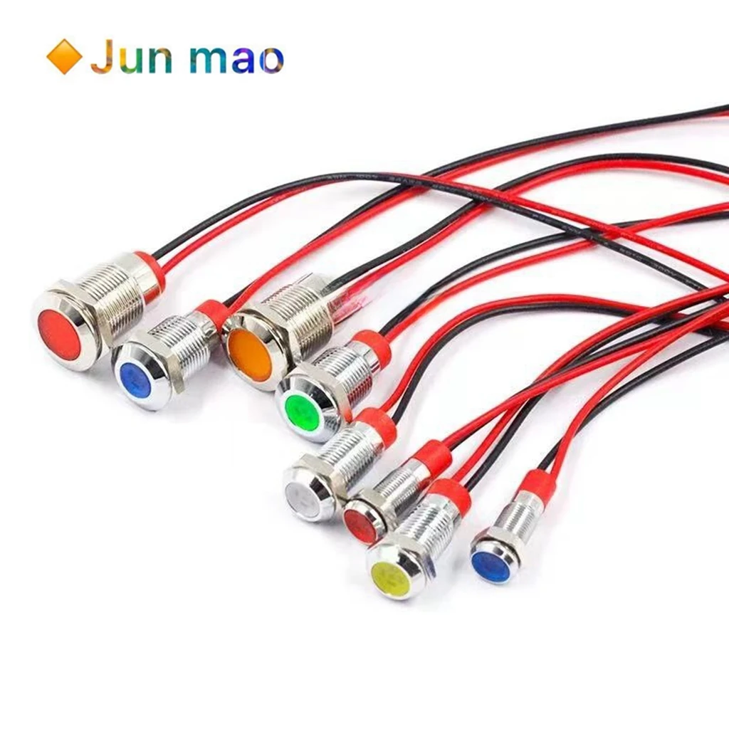 1PCS 6/8/10/12mm metal indicator light waterproof LED power supply small wired signal light 12V24V universal rainproof