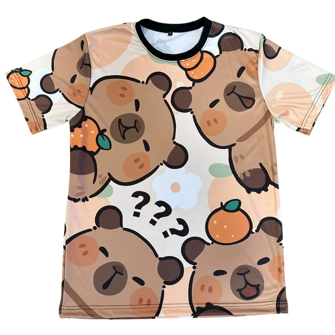 Cartoon Orange Children's Full Print Short Sleeve T-shirt Cute Dolphin Print Male and Female Couple Parent Child Round Neck Top