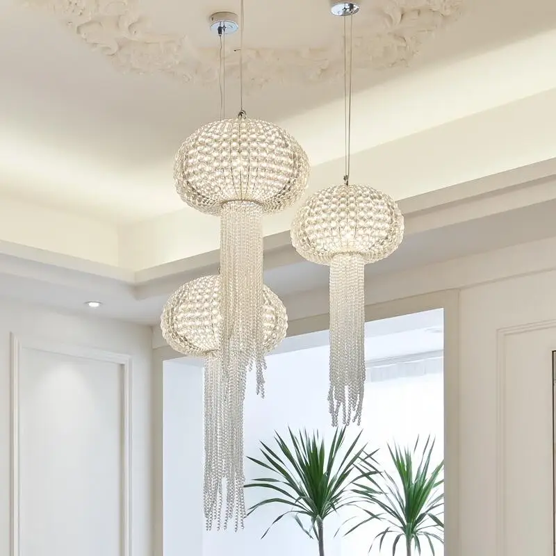 Modern clear crystal chandelier jellyfish shaped decorative lighting for the living room island LED lamp