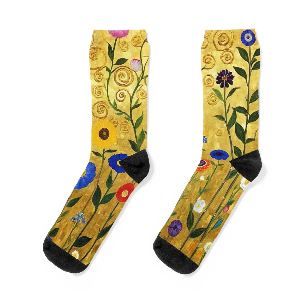 

Gustav Klimt Flowers with Gold Socks Men's tennis Toe sports Men's Socks Luxury Women's