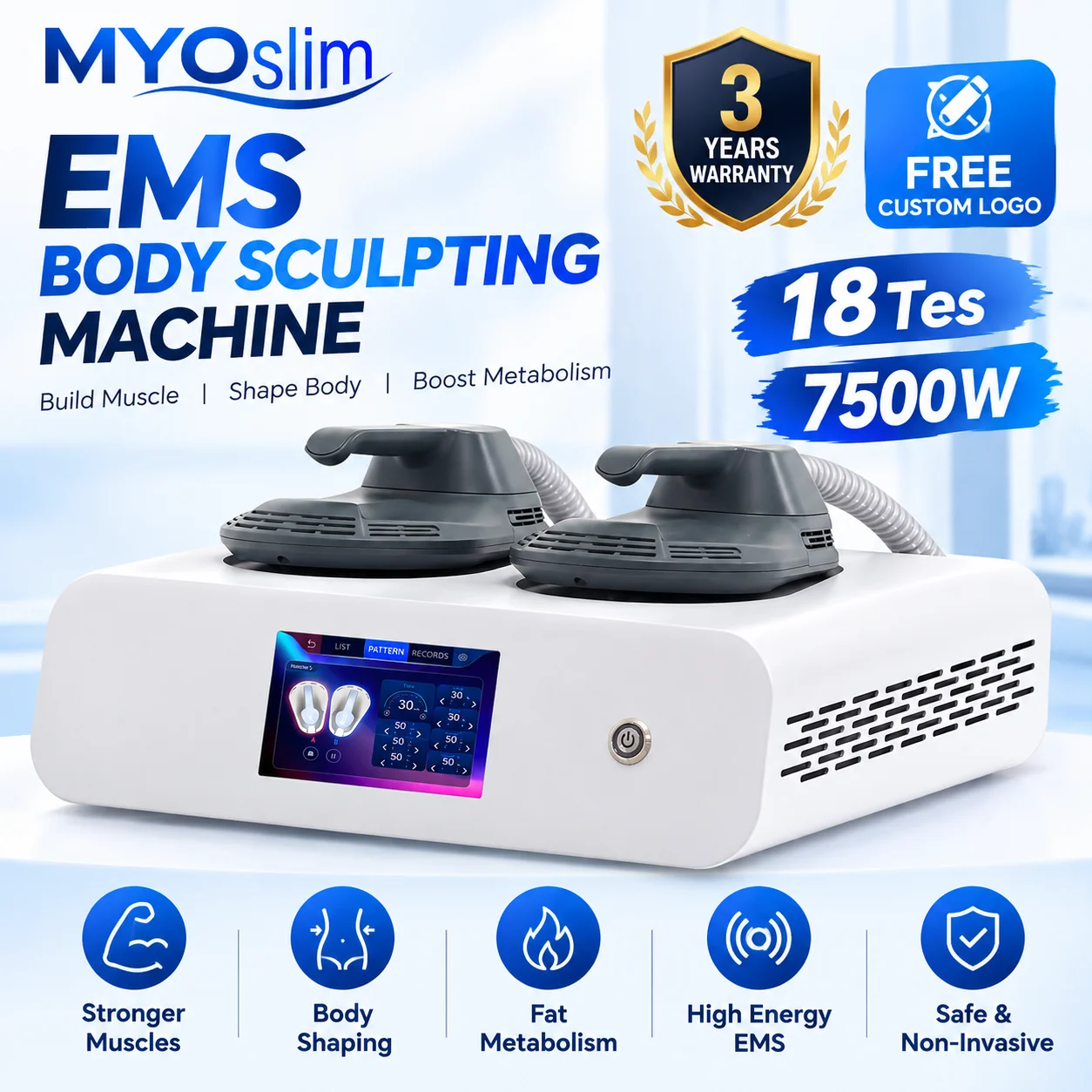 MYOslim EMS Body Muscle Stimulator Slimming 18Tes 7500W Body Shaping Machine for Home Workout Personal Fitness Exercise Use