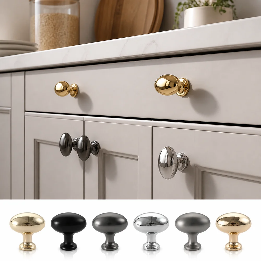 New Oval Cabinet Handles Aluminum Alloy Egg Shaped Drawer Pulls Decorative Single Hole Furniture Handles Drawer Hardware