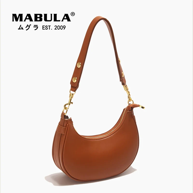 MABULA Girl's Crescent Underarm Shoulder Bag Designer PU Leather Clutch Handbag Trend Brand Half Moon Crossbody Hobo Purse