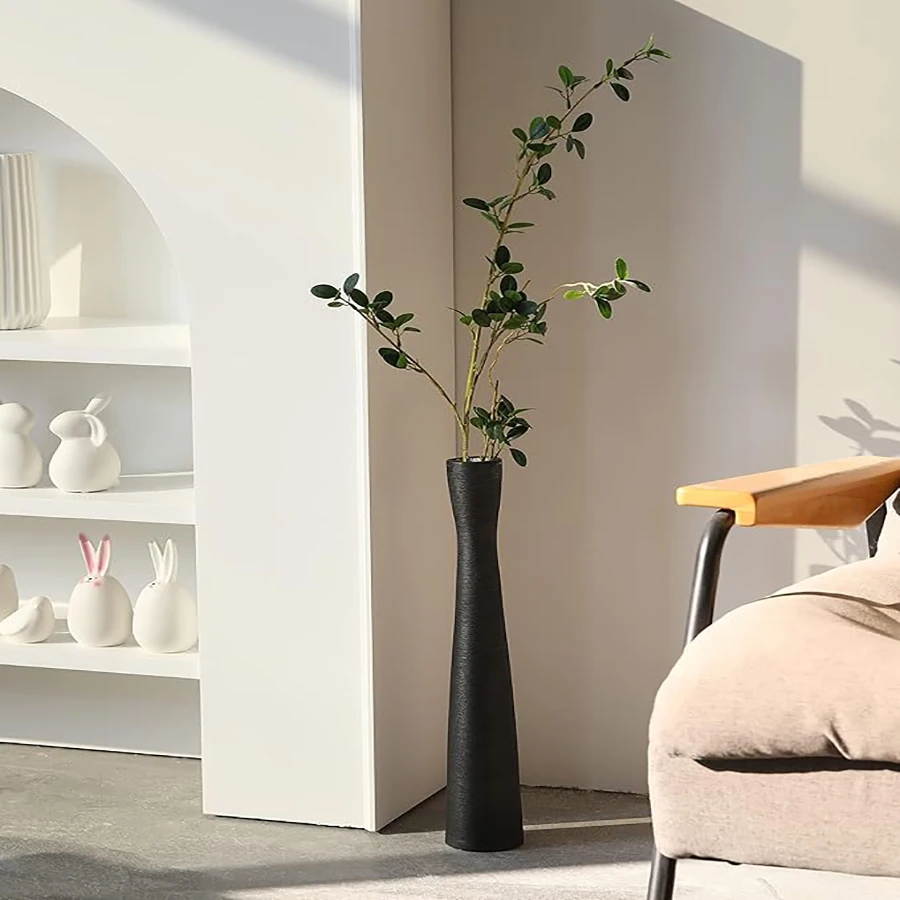 40cm Tall White Floor Vases Ceramic Vase Black White Scandinavian Long Fine Ceramic Ornament for Living Room Home Decor