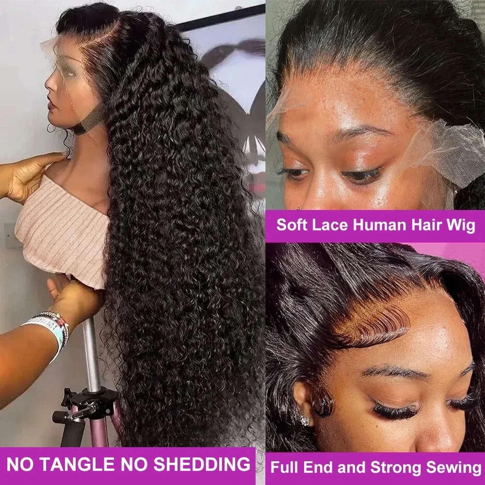 40 Inch Water Wave Lace Front Wig 4x4 Wig 13x4 13x6 HD Transparent Lace Frontal 360 Curly Human Hair Wigs For Women Preplucked