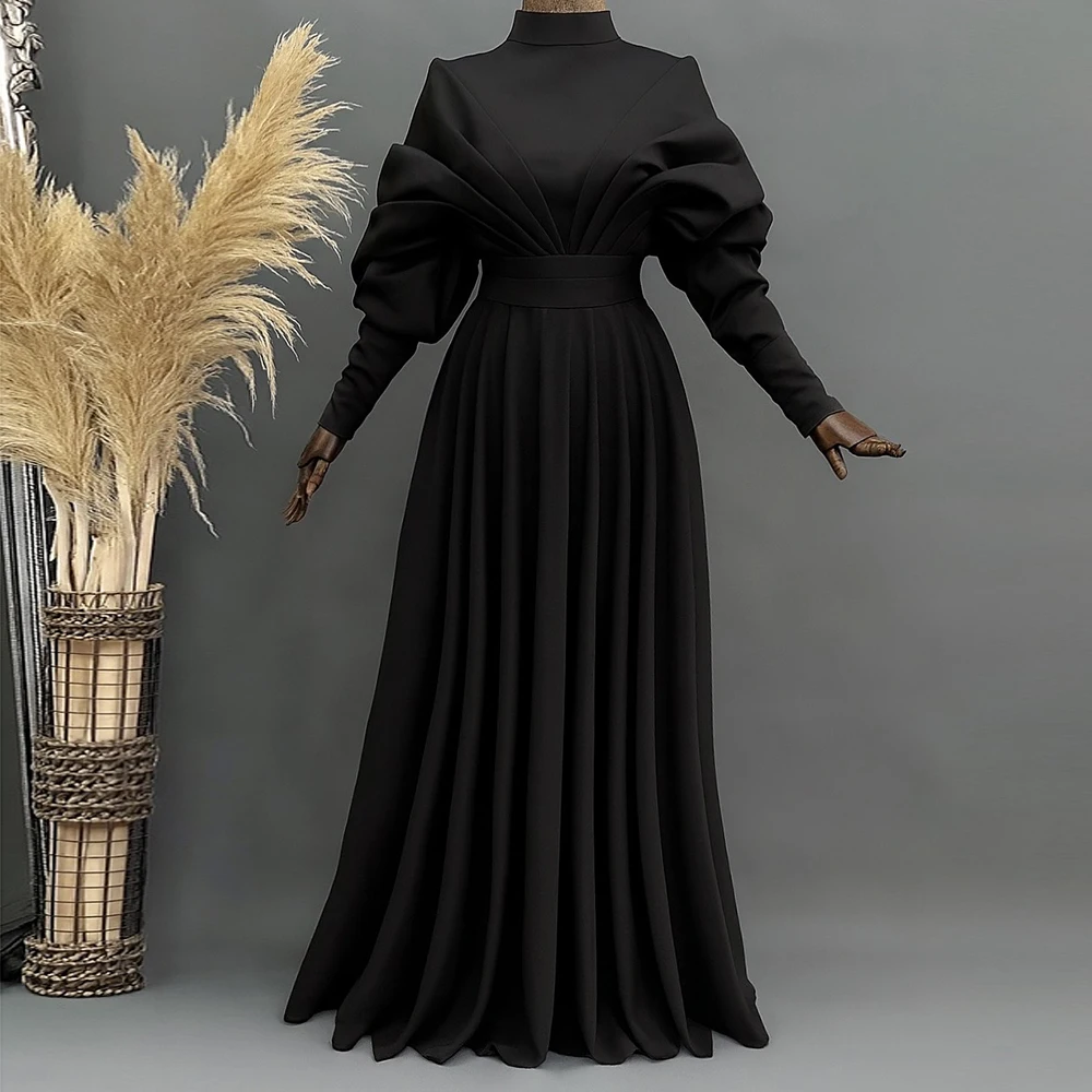 

Вечерние платья трапециевидной формы по индивидуальному заказу, длиной до пола, с высоким воротником и длинными рукавами, платье для выпускного вечера, модное плиссированное простое драпированное повседневное вечернее платье