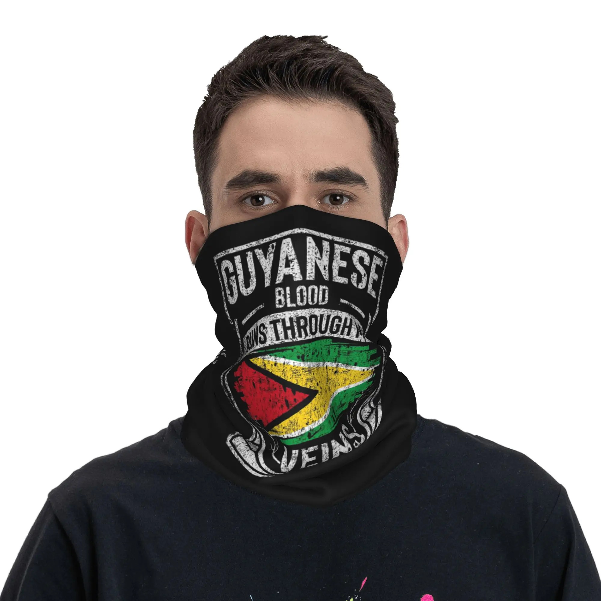 Guyanese Blood Runs Through My Veins Guyana National Flag Bandana Neck Gaiter Printed Wrap Scarf Headwear Outdoor Sports Unisex
