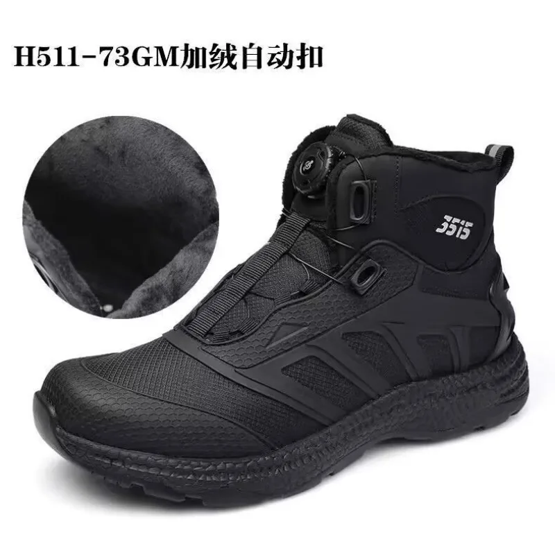 New Trend 2026 Men Leather Boots Black Working Boots for Mens Cotton Shock-absorbing Men's Hiking Shoes Popular Casual Shoes Men