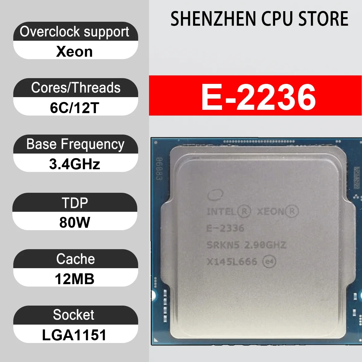 Intel Xeon E-2236 6 Core 12 Thread 3.4GHz 80W 12MB Cache 14nm LGA 1151 SRF7G DDR4 2666 MHz Coffee Lake-S WS UHD Graphics P630
