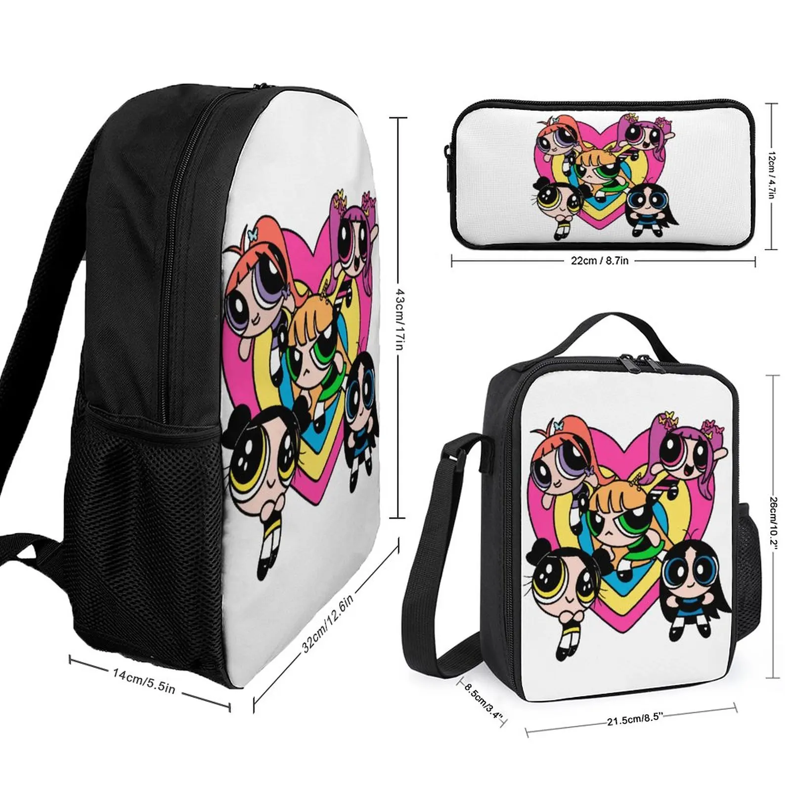 New Jeans Power Puff Girl Super Shy 6 Firm Cozy Infantry Pack 3 in 1 Set 17 Inch Backpack Lunch Bag Pen Bag  Sports Activities F