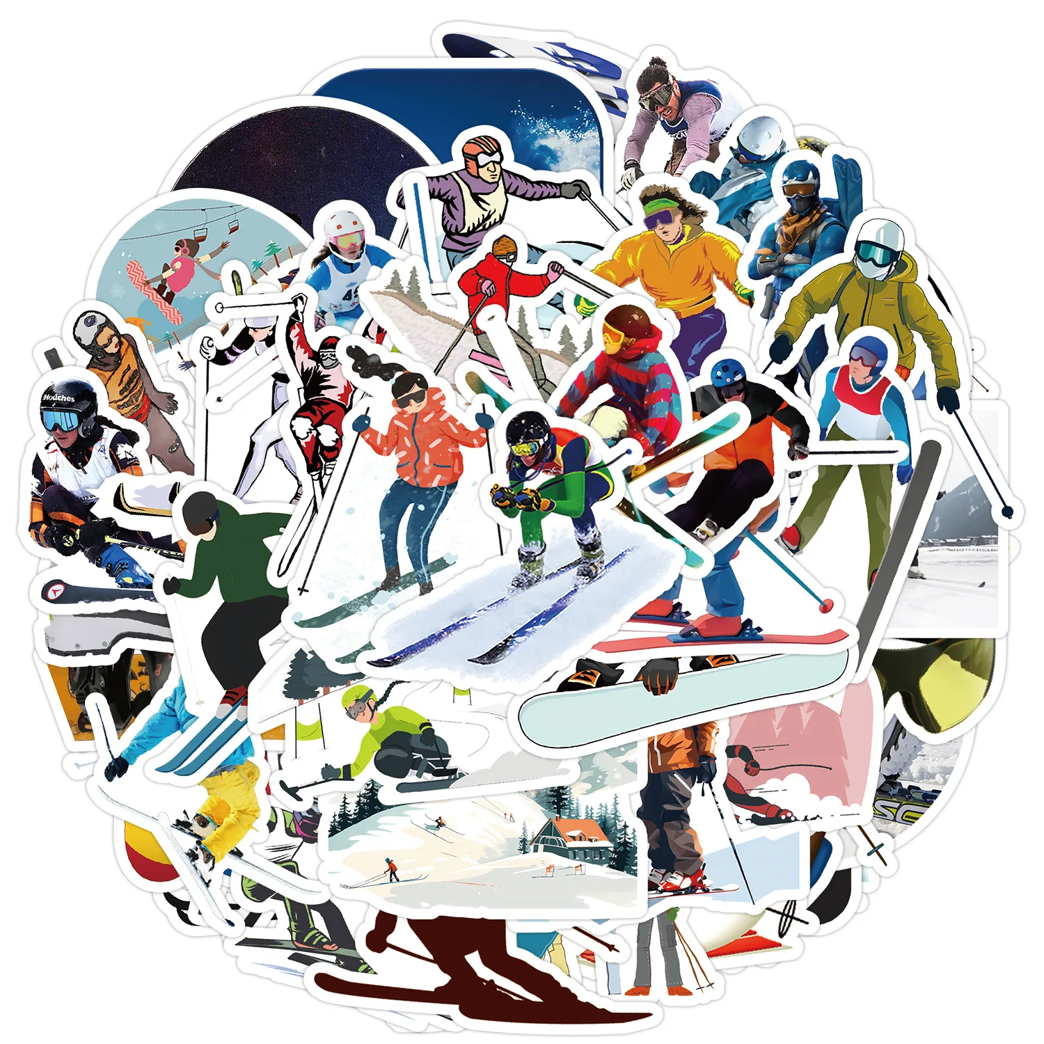 10/30/50PCS Cool Skiing Graffiti Stickers Decoration Luggage Phone Guitar Skateboard Waterproof Sticker Fridge Classic Kid Toys